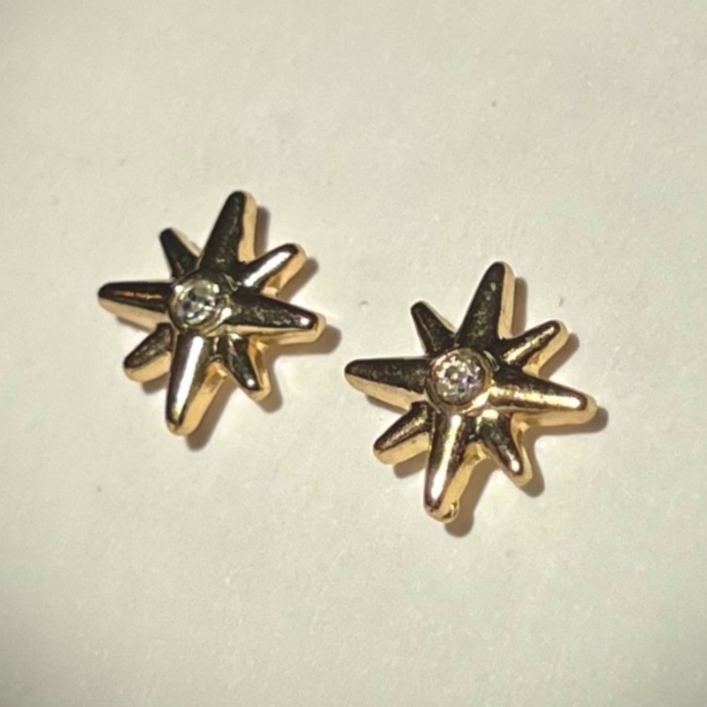 NEW! Gold Sunburst Stud Earrings with CZ stones in center. Hypoallergenic studs!